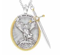 GAUEIOUR New Archangel St. Michael Catholic Patron Steel Pendant Necklace,Christian Amulet, Fashionable Retro Men's Alloy Necklace Pendant, Prayer Necklaces, Christian Gift