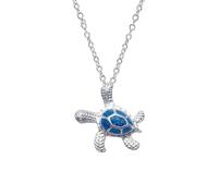 GAUEIOUR Opal Sea Turtle Necklace,Personalized Nautical Tropical Beach Vacation Gemstone Created Blue Opal Sea Turtle Pendant Necklace For Women