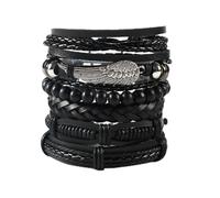 GAUEIOUR Punk Braided Leather Bracelets Set, Woven Cuff Vintage Bracelets Wrap Set Series, 6Pcs Adjustable Fashion Punk Men & Women Rope Bracelet