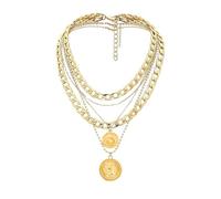 GAUEIOUR Punk Chunky Chain Necklace,Multi-Layered Engraved Medallion Queen Elizabeth Coin Pendant, Hip-Hop Style, Exaggerated Cuban Necklace