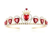 GAUEIOUR Red Heart Tiara Descendants Costume Headdress, Cute Girl Cosplay Crown Headpiece,Gold Crown for Girls Teens Halloween Parties Hair Accessories