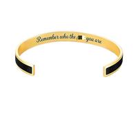 GAUEIOUR Remember Who The You Are Motivational Color Bangle, Woman Adjustable Stainless Steel Wrap Black Gold Cuff Open Bangle Bracelet Inspirational Friendship Jewelry