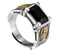 GAUEIOUR Retro Square Black Onyx Agate Stone Ring White Copper Cross Signet Ring Gothic Jewelry Gifts for Men,Personalized Trend Hip Hop Ring,Adjustable Opening Black Stone Ring
