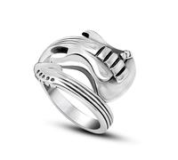 GAUEIOUR Rock Music Guitar Ring,European and American Retro Gothic Punk Style Ring,Fashion Personalized Open Rings,Couple Jewelry Rings(Antique Silver)