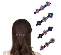 GAUEIOUR Satin Fabric Hair Bands,4-Piece Women's Four Leaf Grass Hair Clip Duck Bill Clip, Acrylic Woven Diamond Hair Clip, Hair Finishing Artifact, Suitable for Women's Gifts