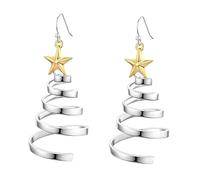 GAUEIOUR Spiral Christmas Tree Earrings, Xmas Dangle Hoop Earrings Gold Star Silver Christmas Tree Fashion Jewelry Women Suitable for Xmas Party