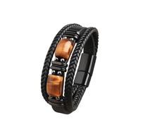 GAUEIOUR Tiger Eye Crystal Black Leather Bracelet,Retro Punk Multi-layer Weave Rope Leather Men's Jewelry,Accessories,Gifts
