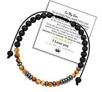 GAUEIOUR To My Son Tiger Eye Stone Moss Code Bracelet,Boy's Birthday Tiger Eye Stone Inspiration I Love You Beaded Bracelet,Hand-Woven Frosted Tiger Eye Stone Bracelet for Your Son(With Card)