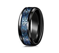 GAUEIOUR Tungsten Carbide Ring,Black Celtic Dragon Titanium Ring, Blue Carbon Fiber Inlay, Exquisite Jewelry, Suitable for Both Men and Women, Jewelry Gift (Size 7)