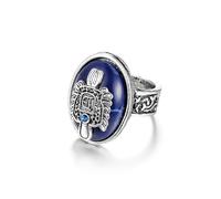 GAUEIOUR Vampire Damon's Ring,Punk Vampire Daylight Bohemian Carved Pattern Alloy Natural Lapis Lazuli Ring, Vintage Jewelry Fans Gift