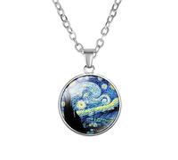 GAUEIOUR Van Gogh Starry Night Necklace,Vintage Charm Starry Night Artistic Necklace for Women,Impressionist Painting Art Fashion Jewelry Gifts