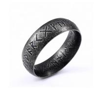 GAUEIOUR Viking Rune Rings for Men Titanium Steel Black Nordic Runes Compass Band Retro Amulet Inscription on Oracle Bones Ring Jewellery (Size 7)