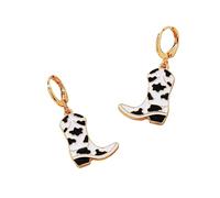 GAUEIOUR Western Cowgirl Boot Earrings,Fashion Accessories, Cute Classic Black and White Patterned Cow Boots Earrings, Retro Personalized Oil Dripping Alloy Women's Jewelry
