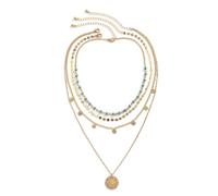 GAUEIOUR Women's Multilayer Necklace, Boho Chic Women's Layered Necklaces | Adjustable Stacking Gold Plated Retro Ethnic Style Turquoise Bead Sun Flower Coin Pendant Country Western Beach Jewelry
