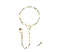 GAUEIOUR Womens Slip Chain Necklace Heart O-Ring,Punk Rock Link Chains Necklace, Adjustable Stainless Steel Lasso Heart-Shaped Jewelry, Fashionable and Trendy Item, Lock Core With Key (Gold)