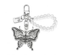 Gauelne Butterfly Keyring - Insect Keychain Bag Charms for Women with Beaded Wristlet Loop and Retro Hollow Butterflies, Cool Key Rings Charm Gifts for Friends, Sisters, Colleagues