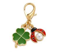 Gauelne Four-Leaf Clover Keyring - Ladybird Keychain Bag Charms for Women with Pearl Decoration, Lucky Key Rings Gifts for Nature Lovers, Girls, Friends and Botanist