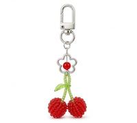 Gauelne Fruit Keyring, Cherry Keychain Bag Charms for Women | Flower Key Rings with Beaded Cherries and Green Leaf Gifts for Girls Friends Familly