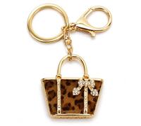 Gauelne Mini Purse Bag Keyring, Coin Purse Keychain Bag Charms for Women | Leopard Print Key Rings with Rhinestone Bow Gifts for Y2K Style Lovers Girls and Friends