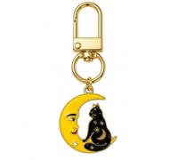 Gauelne Moon Keyring - Cat Keychain Bag Charms for Women with Golden Button and Starry Patterns, Cute Key Rings Gifts for Animal Lovers, Girls, Boys, Sister, Sons