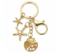 Gauelne Ocean Keyring, Starfish Keychain Bag Charms for Women | Shell Key Rings with Pearl-like Decorations Gifts for Sea Lovers Girls and Friends