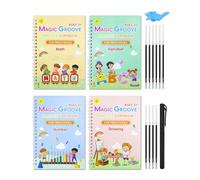 GAUENEEN Magic Practice Copybook, Reusable Writing Practice Book, Handwriting Aid Practice for Preschool Kids Age 3-8 Calligraphy (4 Books with pens)