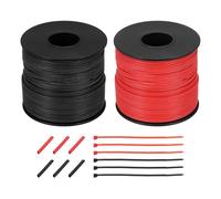 Gauge Electrical Wire, 2pcs 24 AWG Silicone Spool, 45.7m/150ft Tinned Copper Wires with Heat Shrink Tubing & Cable Ties for Automotive, RV Inverter - Red & Black(26 Gauge 76.2m/250ft)