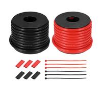 Gauge Electrical Wire, 2pcs 24 AWG Silicone Spool, 45.7m/150ft Tinned Copper Wires with Heat Shrink Tubing & Cable Ties for Automotive, RV Inverter - Red & Black(10 Gauge 7.6m/25ft)