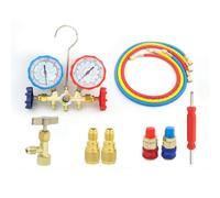 Gauge Set Kit Tool With Two Analog Gauges Brass Ports And Control Knobs Color Coded Hoses Included Hanging Hook suitable for, 536 35-55kg Configuration 1, style to 2