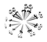 Gauges Tunnels, 36PCS Stainless Steel Ear Gauges Plugs 14g-00g Screw Fit 2 in 1 Interchangeable Geometric Shape Single/Double Flared Ear Gauge Taper 1.6mm-10mm Black
