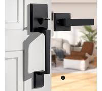 Gaurqiah Black Front Door Handle Set with Passage Lever, Deadbolt Not Included, Exterior Lower Half Grip Trim, Works with Single Cylinder or Smart Deadbolts