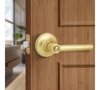 Gaurqiah Brushed Gold Privacy Door Handle, Round Design Keyless Door Lever with Lock, Reversible Door Lever for Bathroom Bedroom, Satin Brass