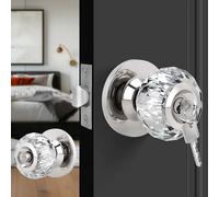 Gaurqiah Crystal Door Knobs with Lock and Keys, Interior Glass Door Knobs with Privacy Lock Diamond Crystal Door Knob for Bedroom Bathroom, Satin Nickel 1 Pack