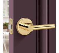 Gaurqiah Keyless Passage Door Lever, Heavy Duty Door Handle, Round Non-Locking Door Knobs for Hallway or Closet, Reversible for Right & Left Sided Doors -Polished Brass Finish