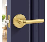 Gaurqiah Privacy Door Lever, Heavy Duty Door Handle,Thumb-Turn Locking Inside,Round Design Reversible Door Lock for Hallway or Bathroom-Satin Brass Finish