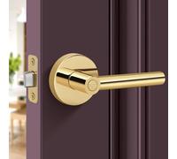Gaurqiah Privacy Door Lever, Heavy Duty Door Handle,Thumb-Turn Locking Inside,Round Design Reversible Door Lock for Hallway or Bathroom-Polished Brass Finish