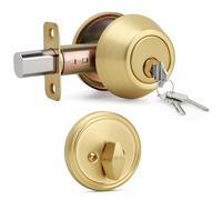 Gaurqiah Single Cylinder Deadbolt, Keyed Front Door Lock, Satin Brass | Keyed exterior deadbolt with thumb turn, adjustable latch, standard door fit, satin brass finish