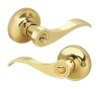 Gaurqiah Wave Style Entry Door Handle with Keys, Keyed Door Lever with Lock for Front/Entrance in Polished Brass Finish, Reversible Door Lever for Left/Right Doors