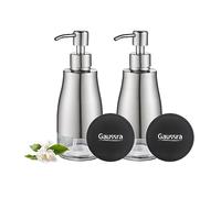 Gaussra 2 Pack Soap Dispenser with Non-Slip Coaster and Funnel，Stainless Steel Case Glass Liner Hand Pump Dispenser，Refillable Liquid Hand Soap Dispenser for Bathroom & Kitchen - Brushed Nickel