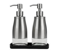 Gaussra Kitchen Soap Dispenser Set With Silicone Tray - Brushed Nickel, Stainless Steel Glass Bathroom Dispenser, Modern Farmhouse Decor, Refillable Hand Dish Soap for Kitchen Sink