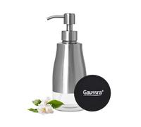 Gaussra Soap Dispenser with Non-Slip Coaster，Brushed Nickel Stainless Steel Case Glass Liner Hand Pump Dispense for Refillable Liquid for Bathroom & Kitchen (11OZ / 320ML)