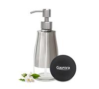 Gaussra Soap Dispenser with Non-Slip Coaster，Brushed Nickel Stainless Steel Case Glass Liner Hand Pump Dispense for Refillable Liquid for Bathroom & Kitchen (11OZ / 320ML)