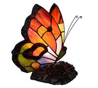GAUUA Tiffany Style Butterfly Table Lamp, Stained Glass Night Light, E14 Bulb, Resin Base Bedside Reading Desk Lamp for Bedroom Living Room Study Decorative