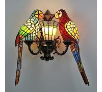 GAUUA Tiffany Style Large Parrot Wall Sconce Lamp Handmade Stained Glass Wall Lights Vinitage 3-Light Decorative Wall Lamp For Bedroom Living Room