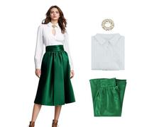 GAUWEAN Ellen Griswold Costume Christmas Vacation Ellen Shirt Skirt Brooch Set Vintage Dress for Women M