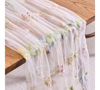 Gauze Table Runner 75W x 180L cm Tulle Sheer Wildflower Floral Embroidered Tablecloth for Wedding Birthday Tea Party Baby Shower Decorations Spring Easter Decor (1, Beige, 75W x 180L cm)