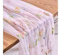 Gauze Table Runner 75W x 180L cm Tulle Sheer Wildflower Floral Embroidered Tablecloth for Wedding Birthday Tea Party Baby Shower Decorations Spring Easter Decor (2, Pink, 75W x 180L cm)