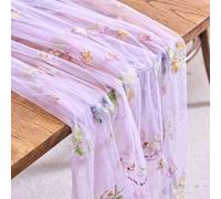 Gauze Table Runner 75W x 180L cm Tulle Sheer Wildflower Floral Embroidered Tablecloth for Wedding Birthday Tea Party Baby Shower Decorations Spring Easter Decor (2, Purple, 75W x 180L cm)