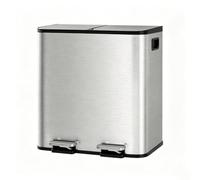 GaveeHome 2 x 15L Kitchen Pedal Bin - Stainless Steel Dual Compartment Recycling Bin, Soft Close Lid, Removable Buckets & Side Handle for Home Use (Stainless Steel, 2 * 15L)