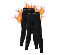 Gavena 2 Pack Men Compression Leggings Thermal Bottoms Football Skin Base Layers Tights Warm Winter Fleece Lined Long John for Adult(Black,XL)